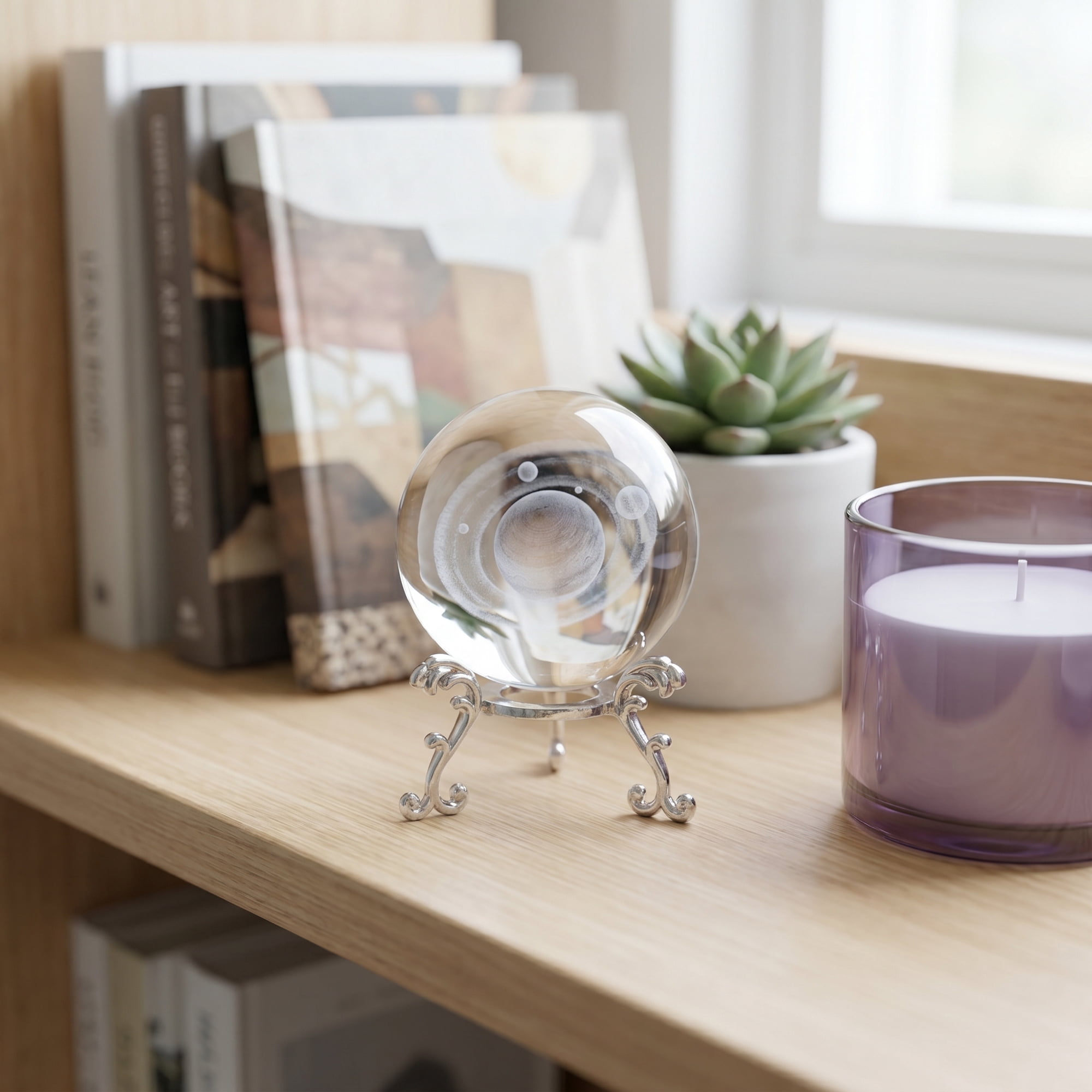Unique Bargains Crystal Ball Figurine 3D Glass Paperweight with Base Clear Style D