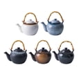thumbnail image 3 of Japanese Style Teapot Exquisite Ceramic Tea kettle Creative Bamboo Handle Portable Tea Pot (Big Teapot Blue), 3 of 8