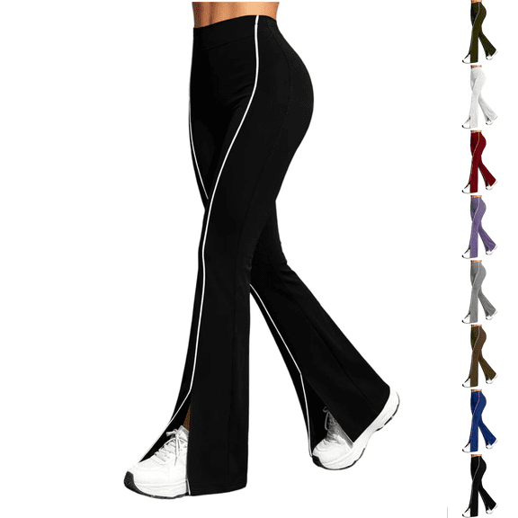 wide leg sweatpants women Nelozsy Women's Fashion Solid Color Elastic Waist White Stripe High Waist Split Flare Sweatpants Long Pants Black XL