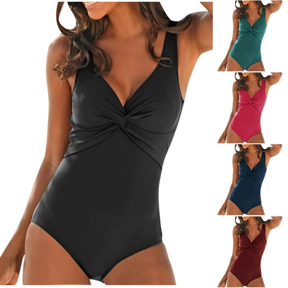 UTSJKR One Piece Swimsuit Women U Cut Backless Bathing Suits Twist Front V Neck Push Up Tummy Control Monokini Swimwear Black M