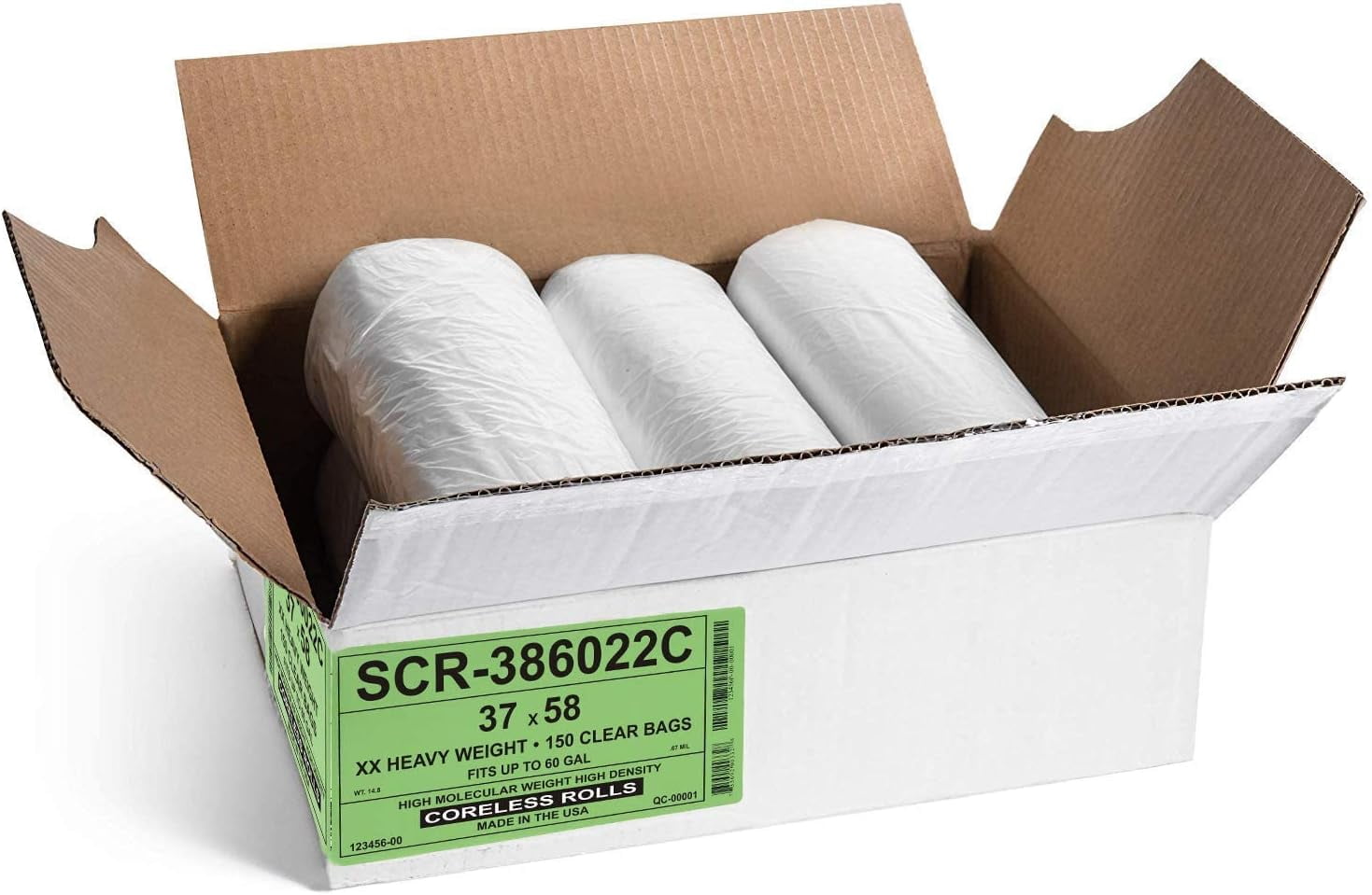 Aluf Plastics 55-60 Gallon Trash Bags Source Reduction Series Value High Density 22 Micron Gauge (equiv) - Intended for Home, Office, Bathroom, Paper, Styrofoam (Pack of 600)