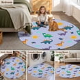 thumbnail image 6 of 6ft Washable Round Rug, Green Dinosaur Non-Slip Circle Area Rug for Living Room Bedroom, Cartoon Blue Animal Sun Cloud Purple Background Indoor Floor Mat for Home Decor, 6 of 9