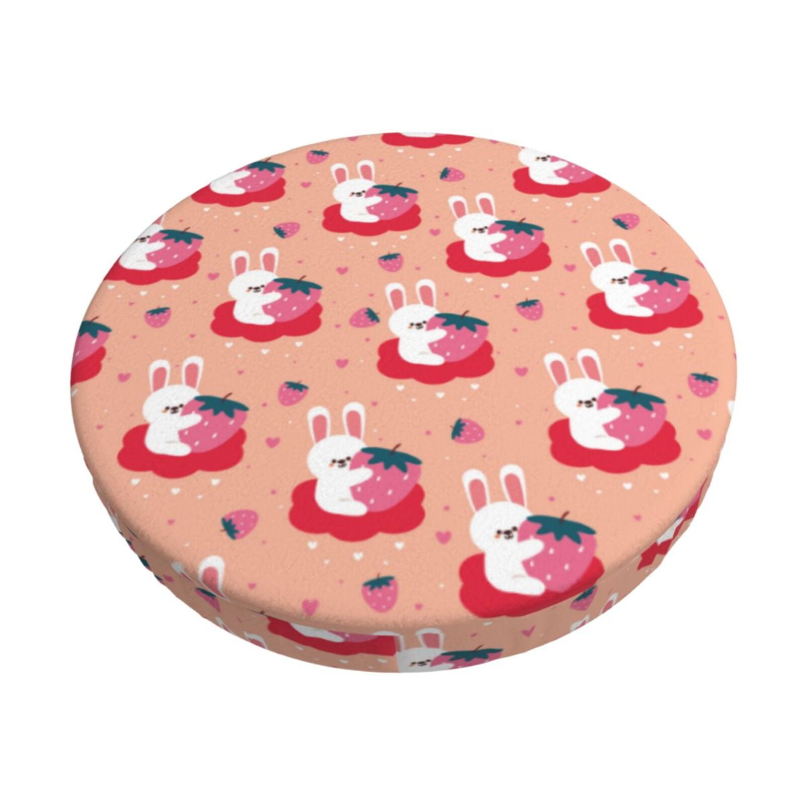 Easygdp Bunny And Strawberry Print Easy To Install Bar Stool Covers&Stool Covers Round&Elastic Stool Cover, Barstool Covers,Washable&Bottom With Elastic Edge-13 inch