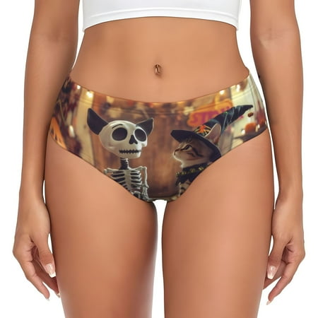 Womens Underwear - Halloween Cat and Dog Skull No Show Seamless Underwear for Women  Stretch Women s Panties  Hipster Soft Comfort Ladies Panties Bikini Underwear Briefs