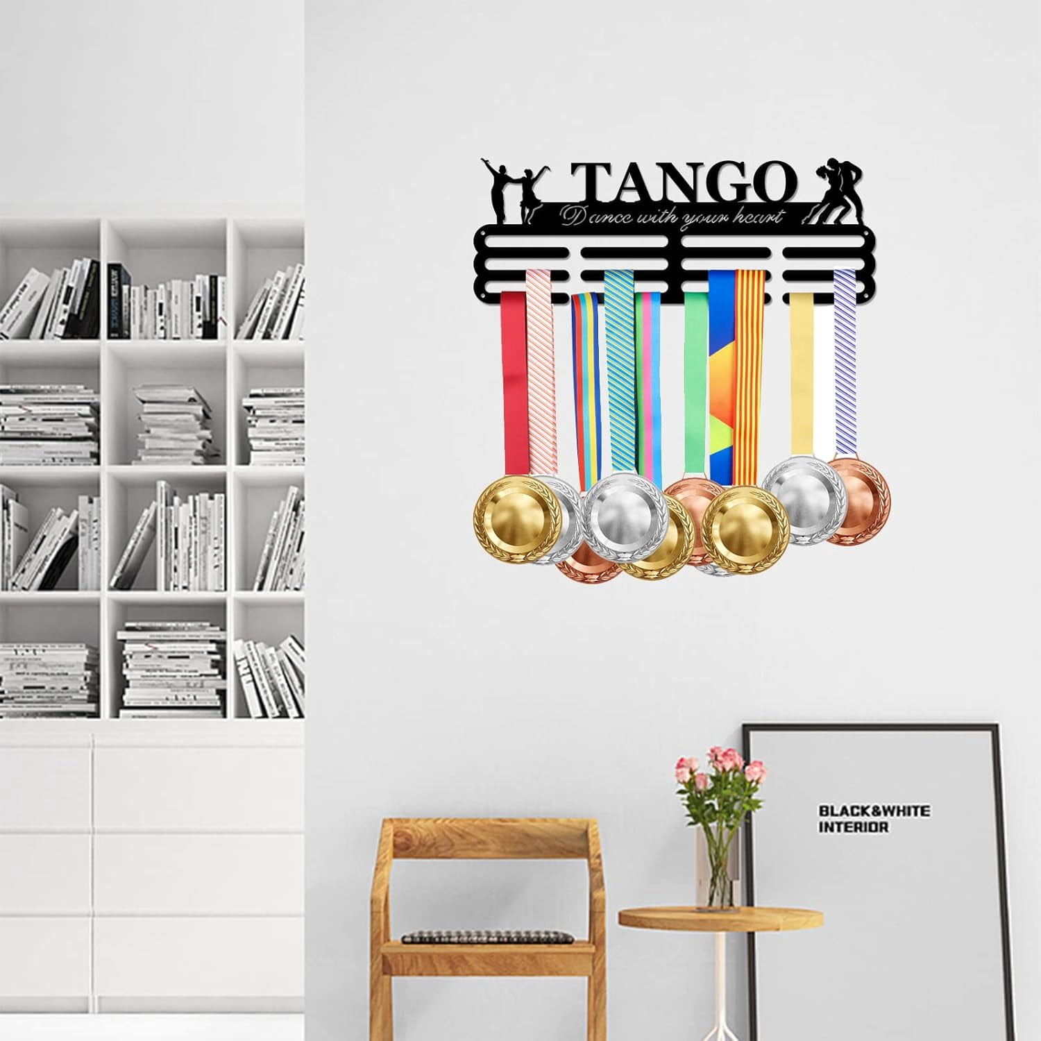 Tango Medal Hanger Display Sports Medal Holder Ballroom Dance Iron Competition Medals Display Rack for 60+ Medals Ribbon Decorative Awards Ribbon Hooks for Athletes Players Gift Black DIY