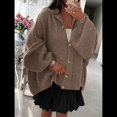 thumbnail image 4 of Cárdigan de Invierno con Botones para Mujer, Cuello Alto, Larga, Punto Grueso, Abrigo Caqui S, 4 of 9