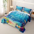 thumbnail image 3 of spefrowx Cartoon Sea Turtle Quilt King for Girls Boys, Vibrant Coral Tropical Fish King Coverlet Set, 3pcs, 3 of 7