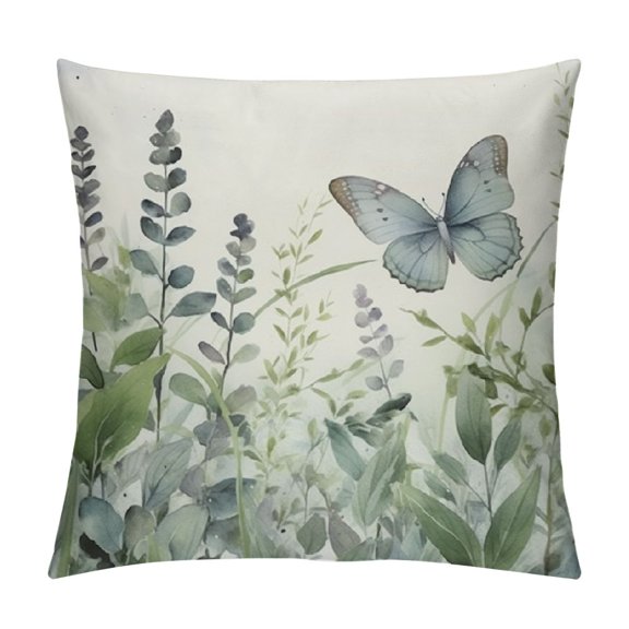 ARISTURING Eucalyptus Leaves Throw Pillow Covers Sage Green Leaf Butterfly Decorative Pillow Cases Spring Summer Floral Pillow Cover Farmhouse Decor for Room Couch Sofa Patio Porch Outdoor