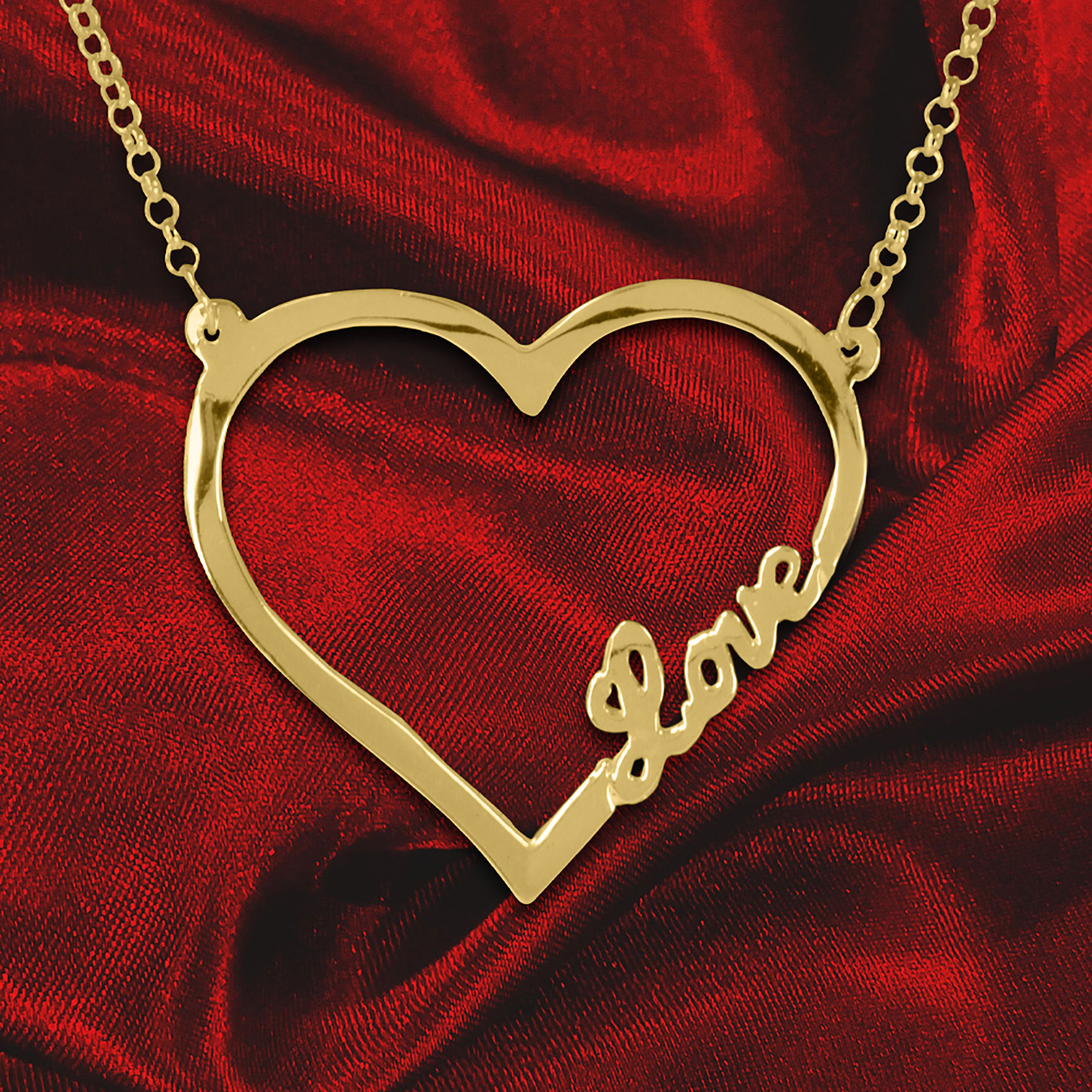 Open Heart "Love" 14kt Rose Gold Plated Sterling Silver Necklace 18 Inch 14kt Rose Gold Plated Sterling Silver Chain