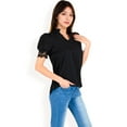 thumbnail image 3 of Women's Puff Sleeve Blouse with Delicate Crochet Cuffs and V-Neckline- Black,X Large, 3 of 7