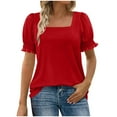 thumbnail image 7 of Summer Saving Women T Shirt, Xunlbb Women's Casual Solid Square Neck Loose Short Sleeve T-shirt Blouses(Red,S), 7 of 7
