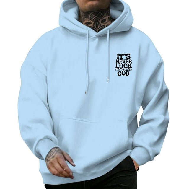 VBARHMQRT Crewneck Sweatshirt Mens Fashion Casual Letter Part Print Hooded Pullover Long Sleeve Drawstring Hooded Sweater Tops