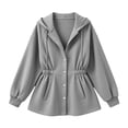 thumbnail image 6 of Inverlee Womens Cinched Waist Drawstring Hooded Jacket Button Front Side Pockets Long Sleeve Sweatshirts Casual Fall Outerwear Loungewear Tops Gray L, 6 of 7