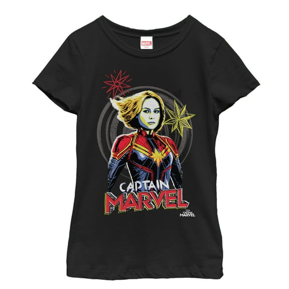 Girl's Marvel Captain Marvel Sketch Profile Graphic Tee Black Small