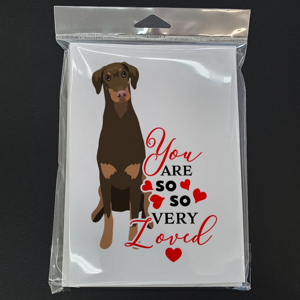 Doberman Pinscher Red and Rust Natural Ears #2 so Loved Greeting Cards and Envelopes Pack of 8 7 in x 5 in