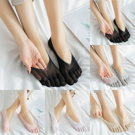 

Farfi 5-Toe Anti-slip Women Summer Breathable Elastic No Show Low Cut Ankle Boat Sock