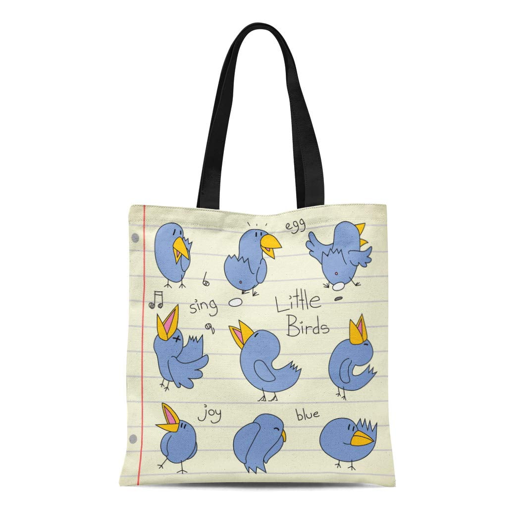 KDAGR Canvas Bag Resuable Tote Grocery Shopping Bags Blue Bird