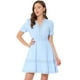 thumbnail image 1 of Mini vestido sólido de manga corta con cuello en V y cintura elástica para mujer Azul Claro M, 1 of 5