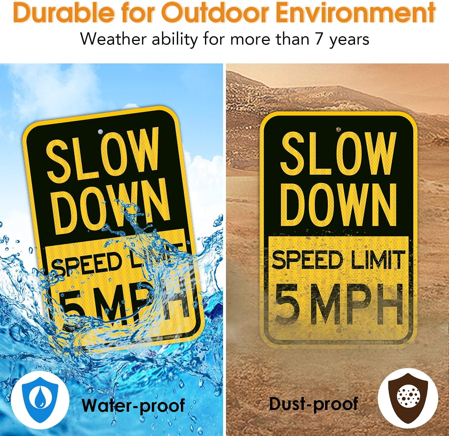 T&R (3 Pack) Slow Down Speed Limit 5 MPH Sign, Slow Down Sign, 18" X 12" Engineer Grade Reflective Sheeting, Rust Free Aluminum, Weather Resistant, Waterproof, Fade Resistant, 2 Pre-drilled Holes