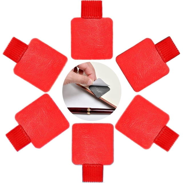 XmhyTop 6 Pcs Pen Holder, Self Adhesive PU Leather Durable Pen Loop Pencil Holder with Elastic Compatible with Pens, Apple iPad, Tablet, Notebook, Journal, Calendar and More – 6PCS Red