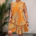 thumbnail image 2 of RXMEKW Robe Décontractée pour Femmes avec Imprimé Patchwork et Manches Volantées, Robe Midi Style Vacances Grande Taille pour le Printemps et l'Été, 2 of 9
