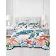 thumbnail image 3 of Teal Red Coastal King Size Down Alternative Comforter, Lightweight Comforter Quilt Bedding Set with Pillow Shams Summer Beach Turtle Starfish Nautical All Seasons Bed Comforter Duvet Insert 96"x106", 3 of 7