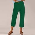 thumbnail image 3 of Linen Pants Women Elastic Waist Cropped Button Summer Lounge Pants Straight Leg Ankle Length Cotton Linen Slacks Green L, 3 of 7