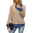 thumbnail image 5 of Wevis Women's Patch Denim Collar Knit Sweater Button Down Long Sleeve Autumn Blouse Casual Layered Look Fall Pullover Tops, 5 of 7