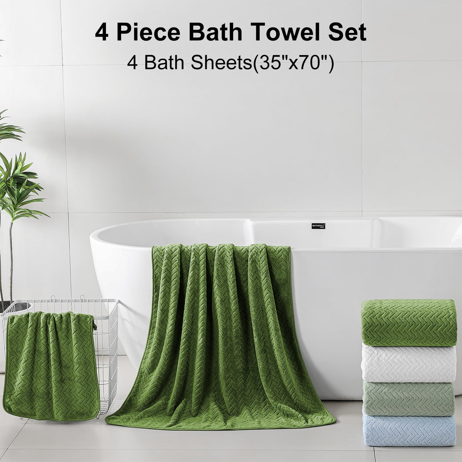 Beartech 4 Pack Microfiber Bath Towels Set - 2 Bath sheet,Soft, Highly Absorbent, Quick Dry & Less Lint Shower towel for Bathroom, Hotel-Olive