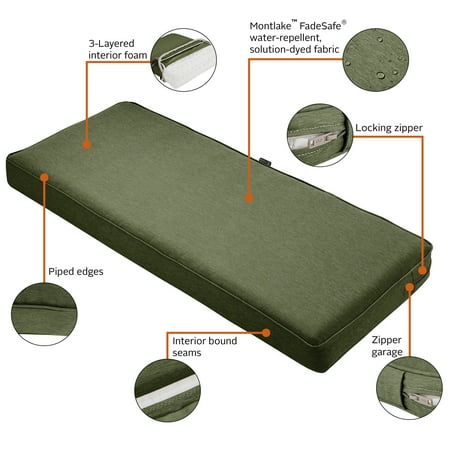 Montlake Fadesafe Patio Bench/Settee Cushion - Heather Fern Green - Classic Accessories