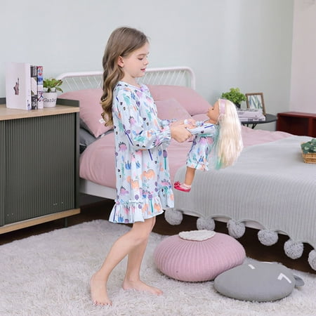 

YIFU Girls Summer Long Sleeve O Neck Dinosaur Print Cotton Nigthdress Sleepwear