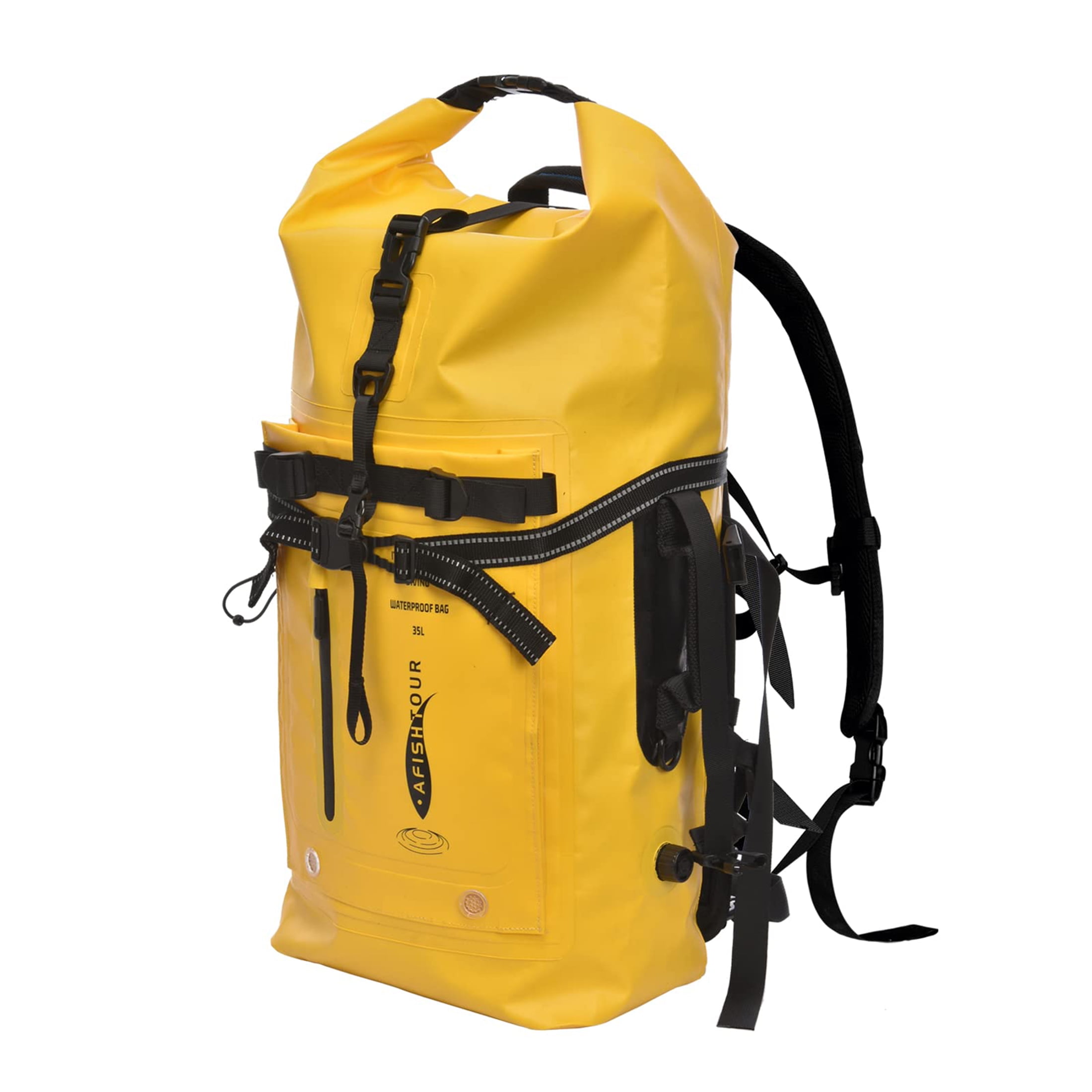 AFISHTOUR Dry Bag Waterproof Backpack, 35L Heavy Duty Roll Top Floating Dry Backpack for Kayaking, Hiking, Camping, Travel (Yellow)