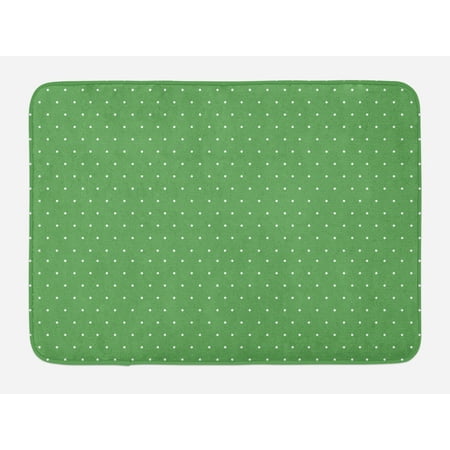 Vintage Bath Light - Green Bath Mat, 50s 60s Style Retro Vintage Inspired Simple Design with Little Polka Dots Image, Non-Slip Plush Mat Bathroom Kitchen Laundry Room Decor, 29.5 X 17.5 Inches, Green and White, Ambesonne