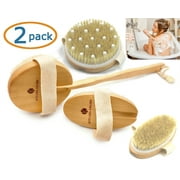 Wet Dry Body Bath Foot Brush - 2 Pack With Massage Nodes & Long Handle - Removes Dead Skin And Toxins - Improve Your Circulation - Natural Bristle Back Scrubber for Exfoliating Skin & Foot Scrub Leg