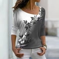 thumbnail image 2 of Trendy Tops for Women 2024 Work Petite Sweatshirt for Women Casual V Neck Long Sleeve Loose Flowers Sweatshirt, 2 of 6
