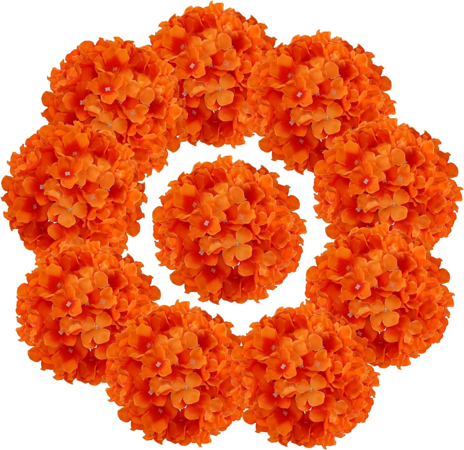 Fake Orange Hydrangea Artificial Flowers - Faux Silk Hydrangeas Flowers Heads with Stems Real Touch for Home Wedding Party Table Decor(Orange,Pack of )