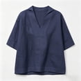thumbnail image 5 of Ruimatai Women's Notch Collar V-Neck Rolled Cuff Short Sleeve Loose Fit Casual Blouses for Women Summer Everyday & Office Wear, 5 of 5