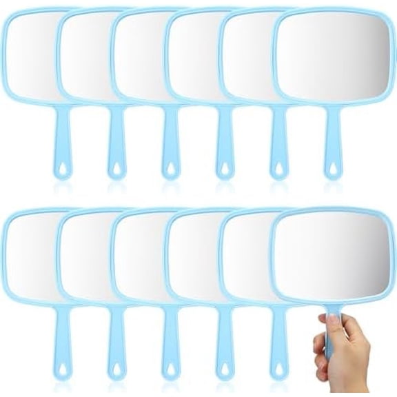 12 count Hand Held Mirrors with Handles Hand Makeup Mirrors Bulk Wall Mount for Women Bathroom Barber Salon Travel Portable Beauty School , 6.69 x 9.45 Inch (Light Blue)