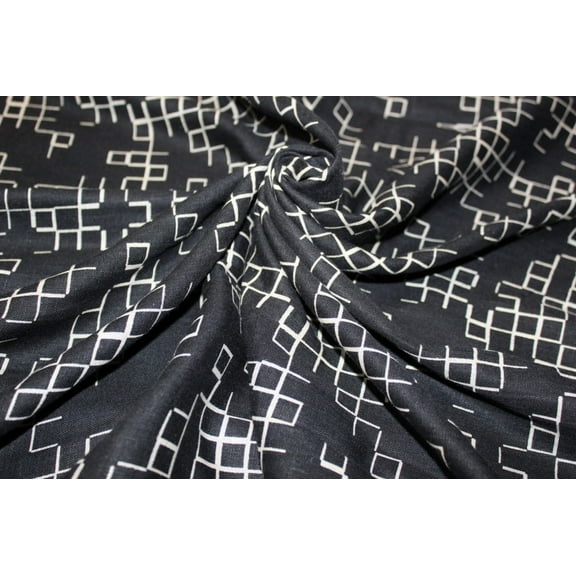 100% Linen Beautiful Black Print Fabric 58" wide [9979]