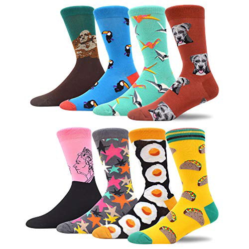 MAKABO Mens Fun Dress Socks Colorful Funny Novelty Casual Crew Socks Packs