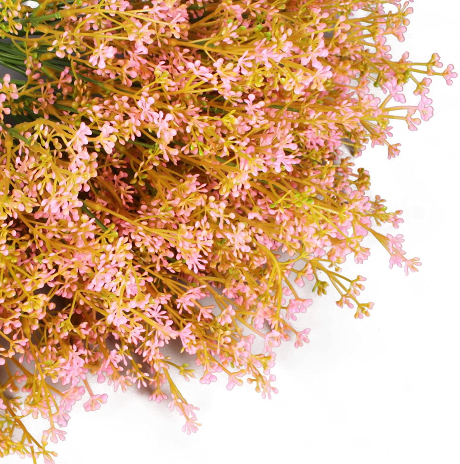 MAMOWEAR Artificial Baby breath Flowers for Outdoor Spring Fall Fake Flowers Bulk Faux Flower Bouquets for Harvest Festival Home Window Box Décor(12pcs, Pink)