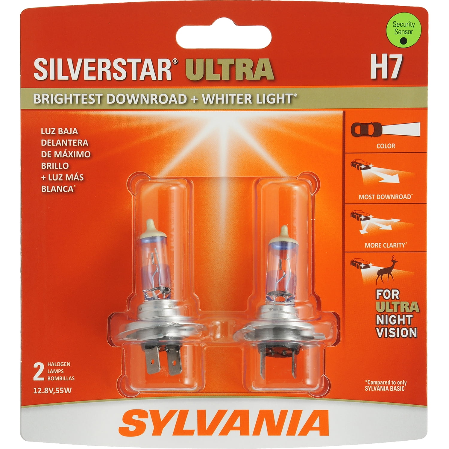 Sylvania H7 SilverStar Ultra Halogen Headlight Bulb, Pack of 2