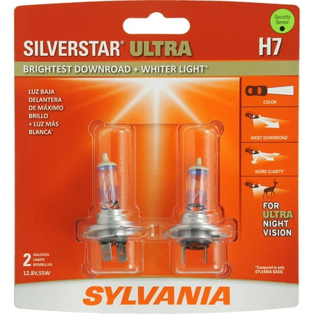 sylvania h7 silverstar ultra halogen headlight bulb, 2 pack, compatible with multiple cars