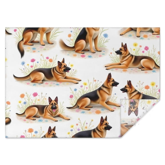German Shepherd Dogs with Flowers Rectangle Tablecloth 60"x84",Waterproof Polyester Rectangle Table Cloth, Wipeable Spillproof Polyester Tablecloth for Dining, Camping, Indoor and Outdoor