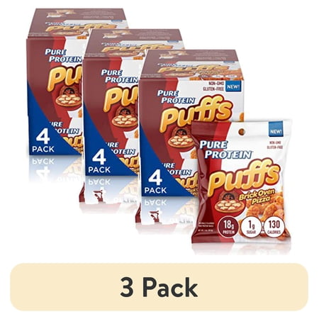 (3 pack) Pure Protein Puffs Snack, Brick Oven Pizza, 18g Protein, 4 Ct