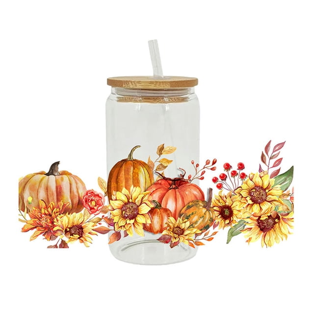 Ganfancp U V Dtf Cup Wrap Transfer Stickers,Hojas de Otoño Calabaza Gnomo Pegatina Decorativa para Tazas , Tazas , Vaso , Botellas , Platos Ect Artículos En Liquidación 1X Pegatina