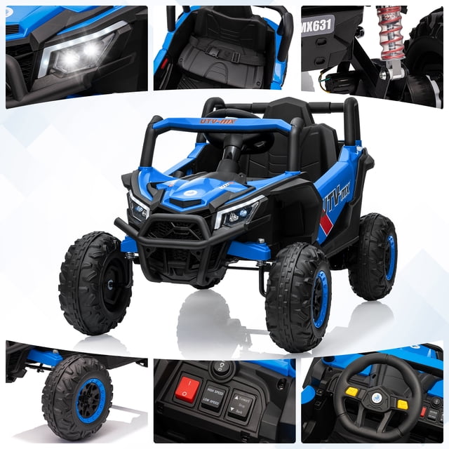 GloryStar 12V Kids Ride On UTV Truck, Electric Car with Remote Control, 4WD/2WD Switchable, 4 Spring Suspension, EVA Tires, Double Open Doors, Bluetooth, Music