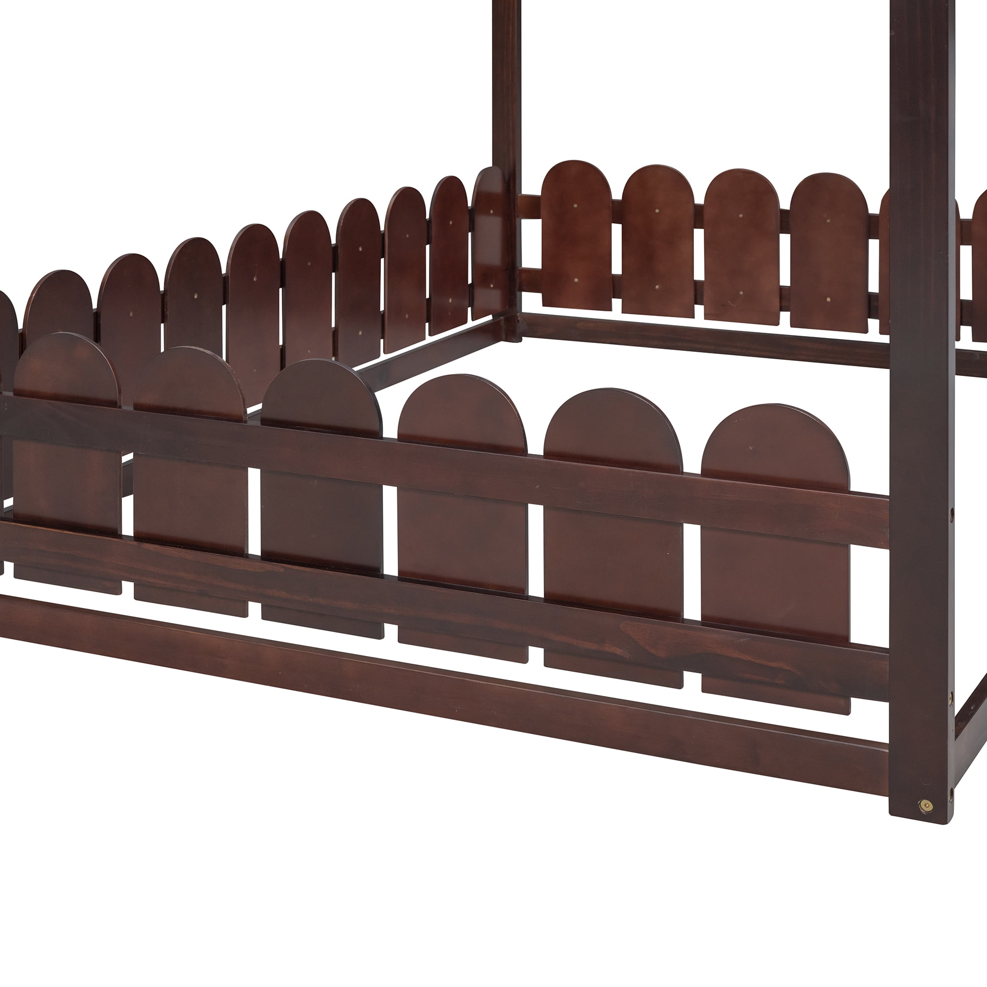 Aukfa House Bed for Kids Teen, Wood Bed Frame with Fence, Full Size Bed, Espresso