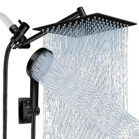 Shower Head Combo 10Inch High Pressure Rain Shower Head with 11 Inch Adjustable Extension Arm and 3 Settings Handheld Shower Head Combo with Long Hose