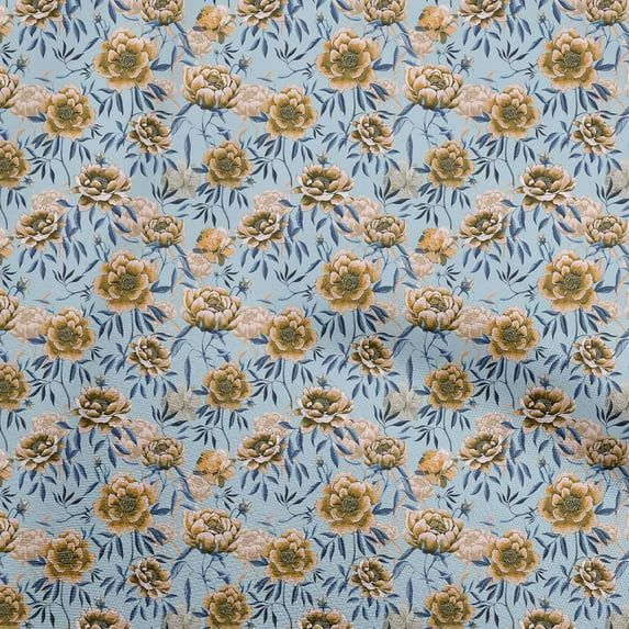 oneOone Rayon Grayish Blue Fabric Florals Dress Material Fabric Print Fabric By The Yard 56 Inch Wide